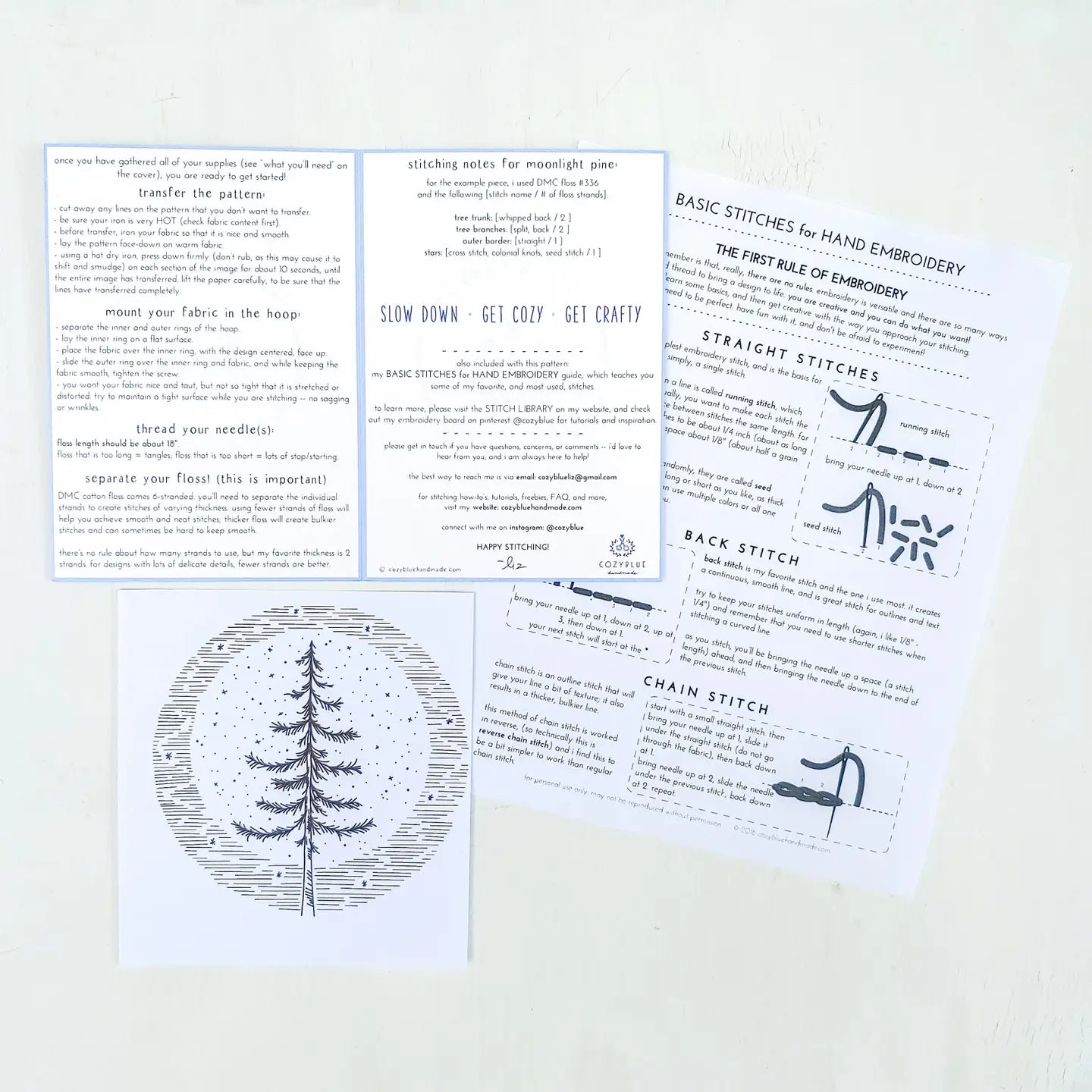 Cozyblue Handmade - Iron-On Embroidery Pattern - Various Designs